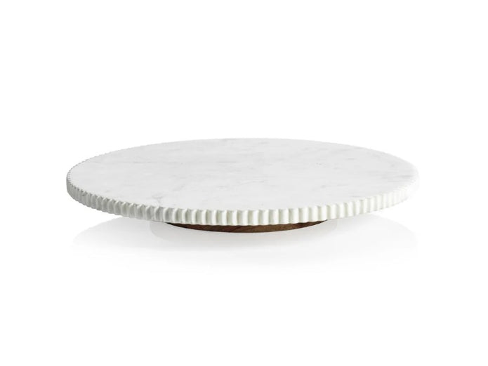 Ribbed Finish White Marble Lazy Susan