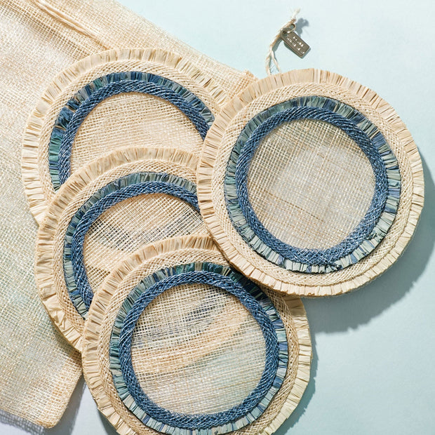 Ruffle Edge Straw Coasters Indigo