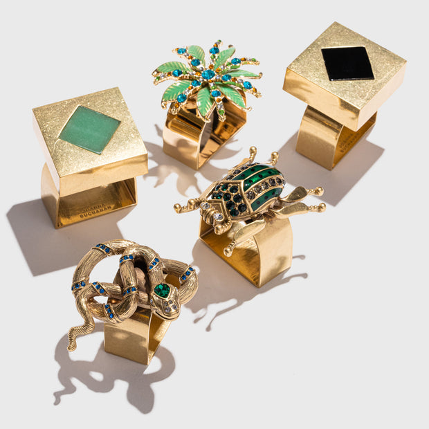 Deco Palm Napkin Rings Green S/4