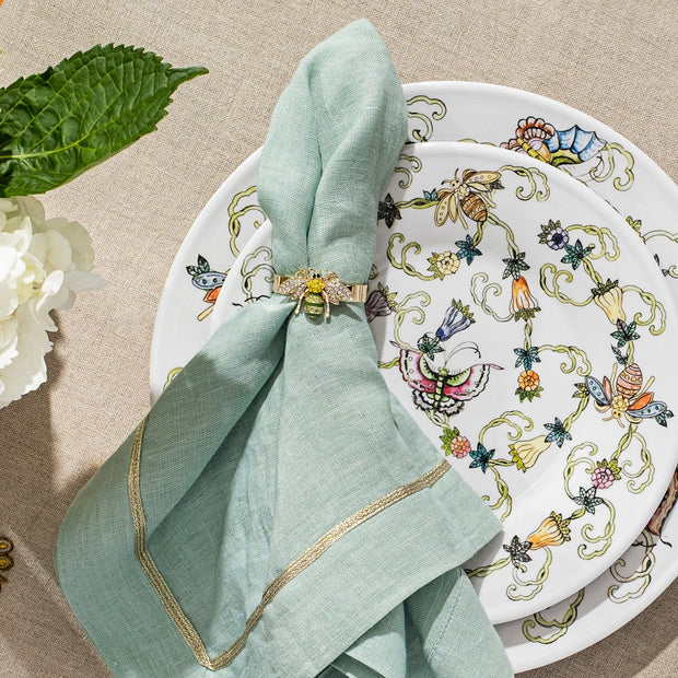 Skinny Stripey Bee Napkin Rings Green S/4
