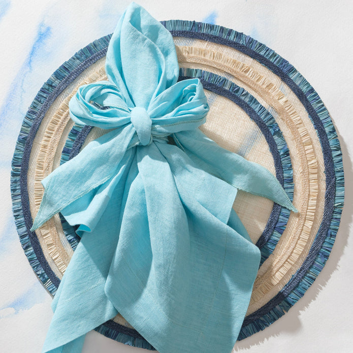 Ruffle Edge Straw Placemat Indigo S/4