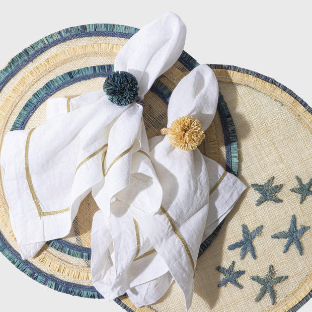 Ruffle Edge Straw Placemat Indigo S/4