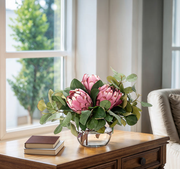 Pink Protea with Eucalyptus