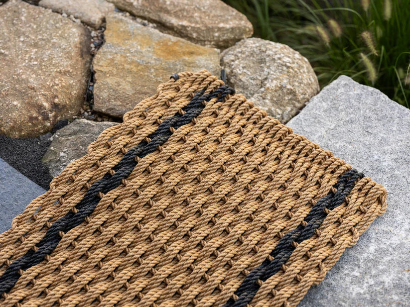 Wheat with Two Charcoal Stripes Doormat