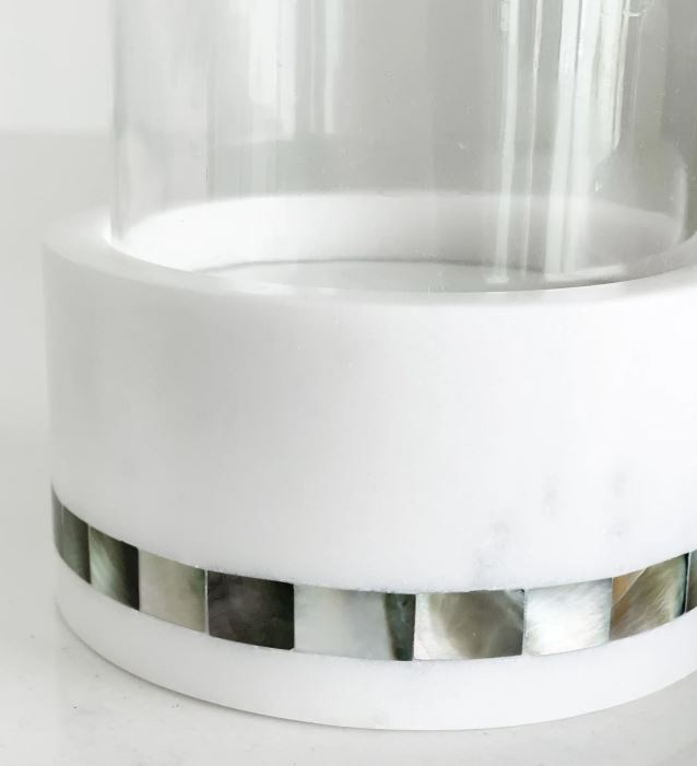 White Marble Grey Pearl Hurricane Candle Holder