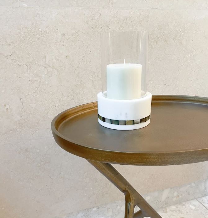 White Marble Grey Pearl Hurricane Candle Holder