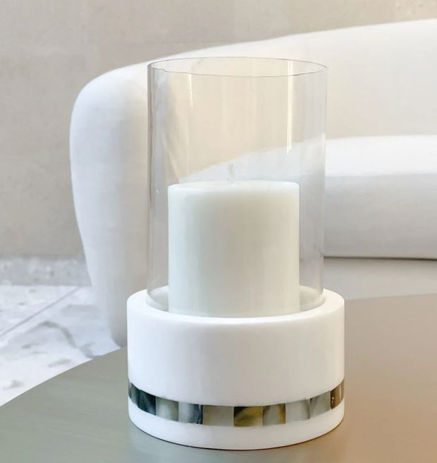 White Marble Grey Pearl Hurricane Candle Holder