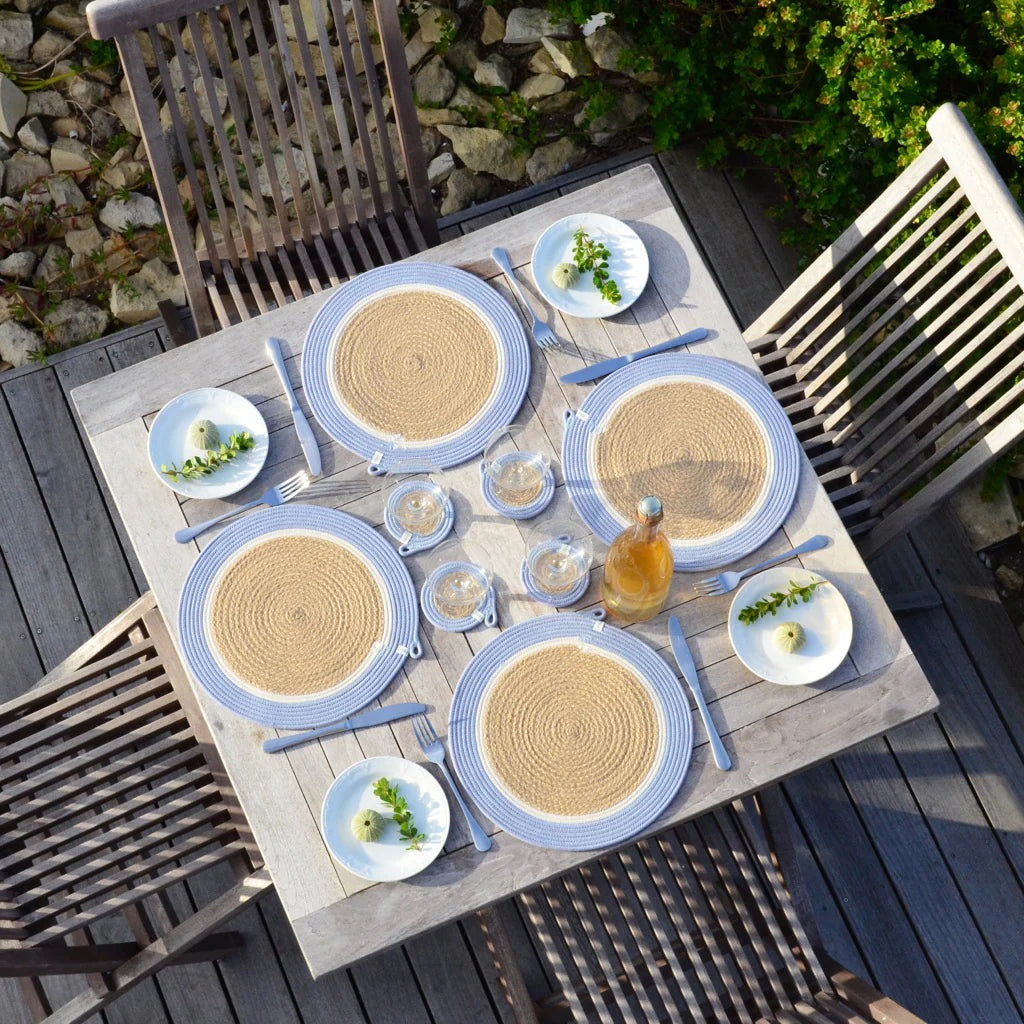 Placemats & Coasters (set of 4 each) – Jute & Blue-Grey