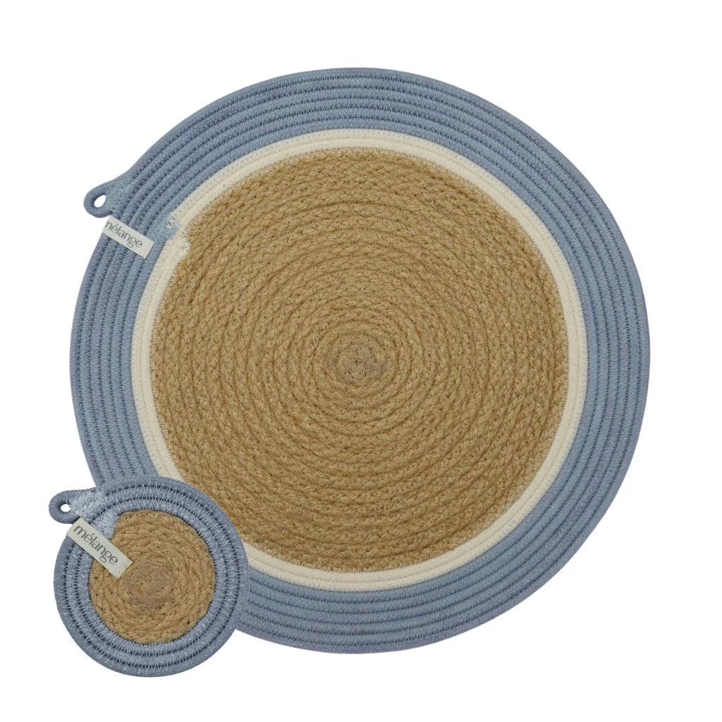 Placemats & Coasters (set of 4 each) – Jute & Blue-Grey