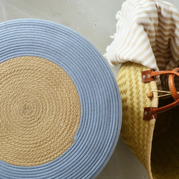 Ottoman- Jute,Blue & Grey