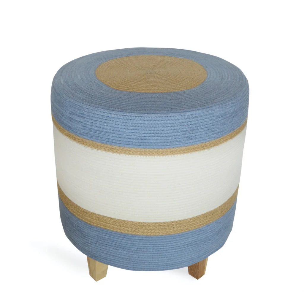 Ottoman- Jute,Blue & Grey