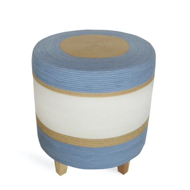 Ottoman- Jute,Blue & Grey