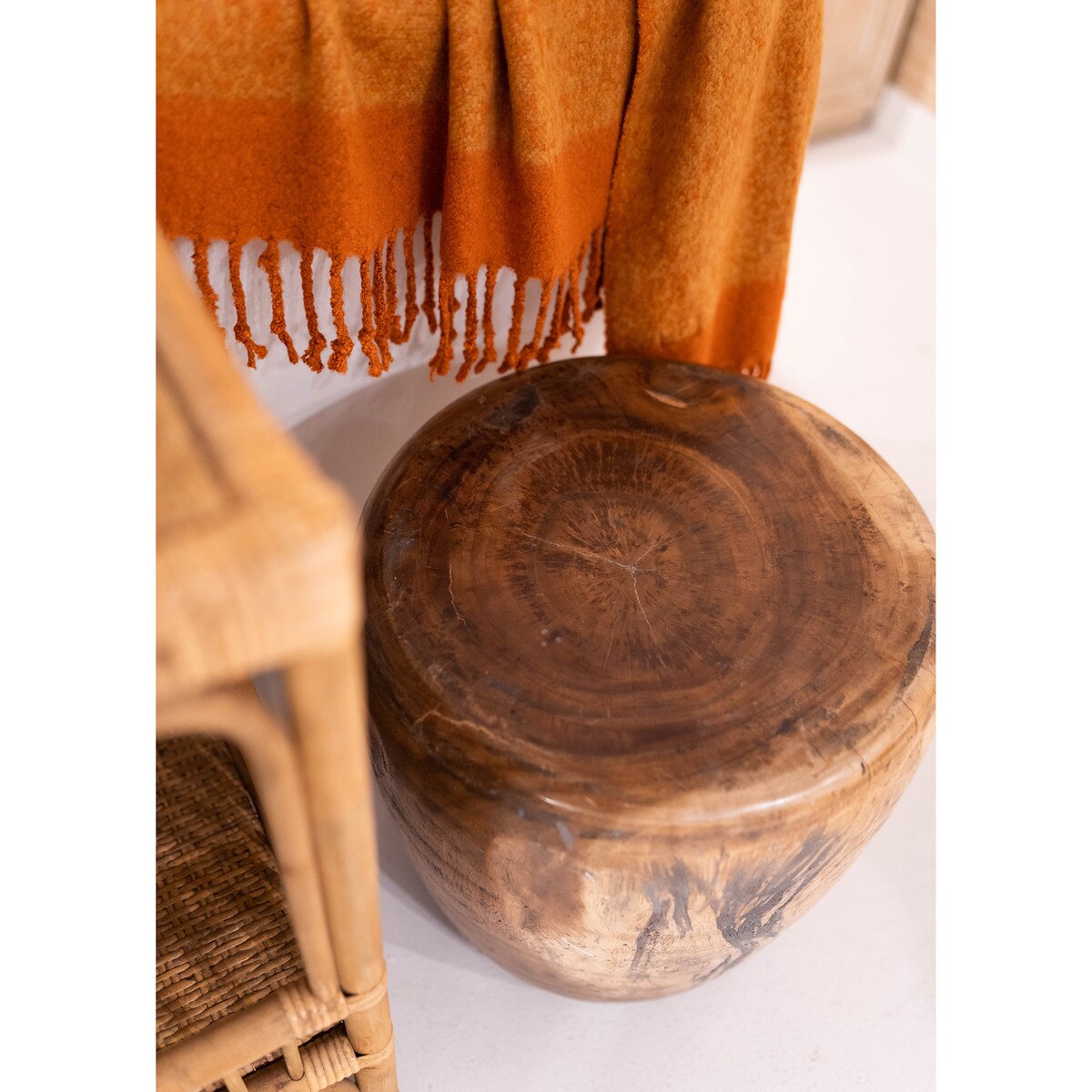 Newcomb Organic Wood Drum Ottoman
