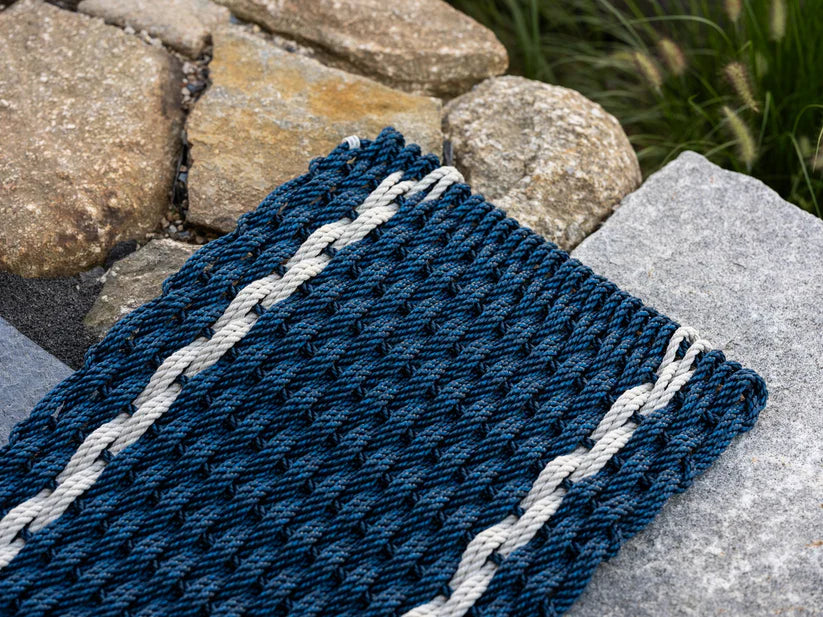 Navy Doormat with Two Pearl Stripes