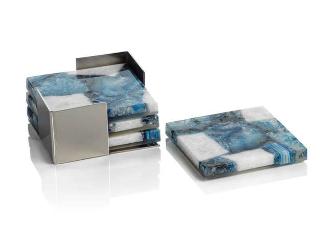 Agate Coasters With Metal Tray
