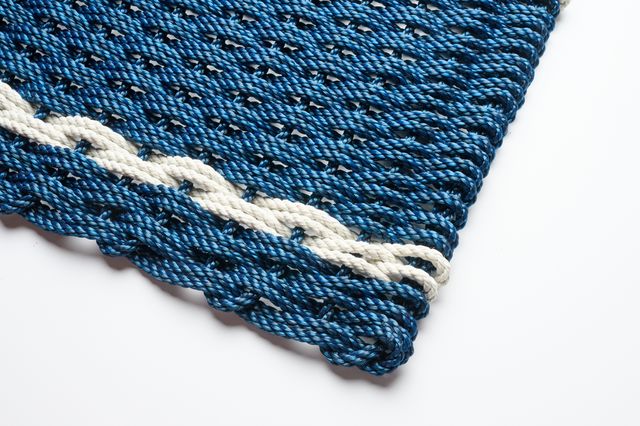 Navy Doormat with Two Pearl Stripes