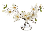 White Real Touch Magnolia Faux Arrangement in Glass