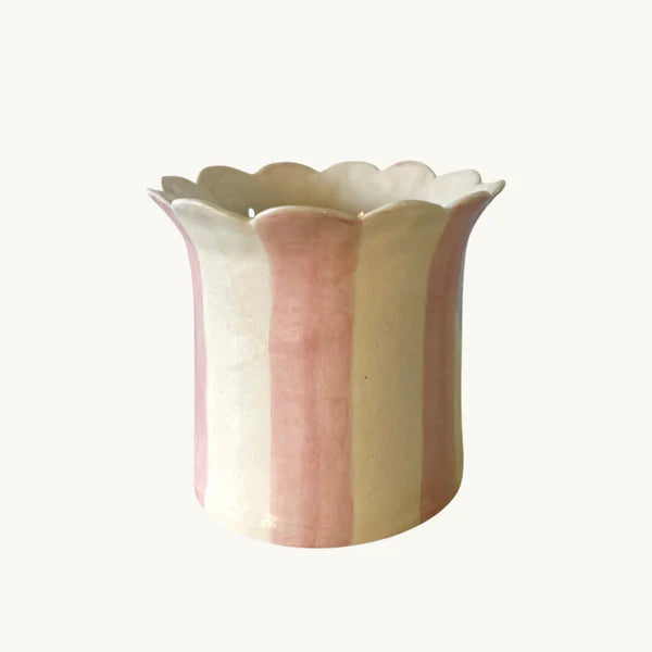 Pink Striped Scallop Planter - Large