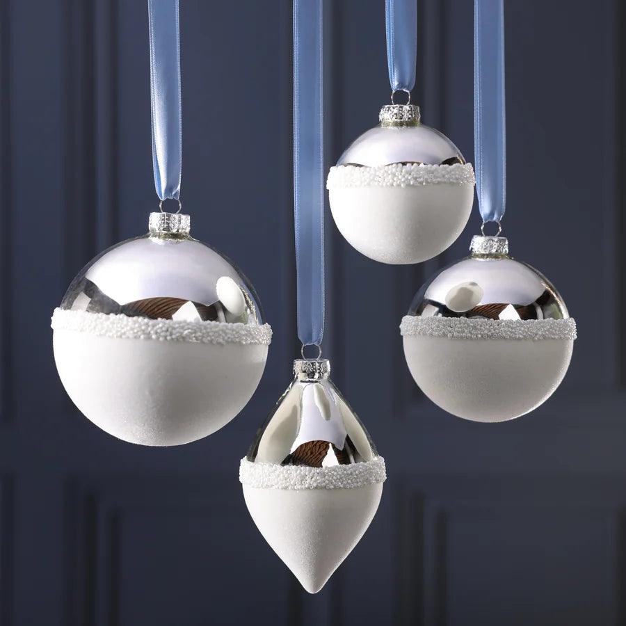 Silver and White Ball Glass Ornament