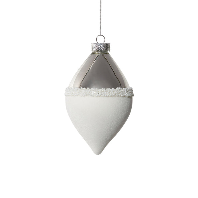 Silver and White Teardrop Glass Ornament