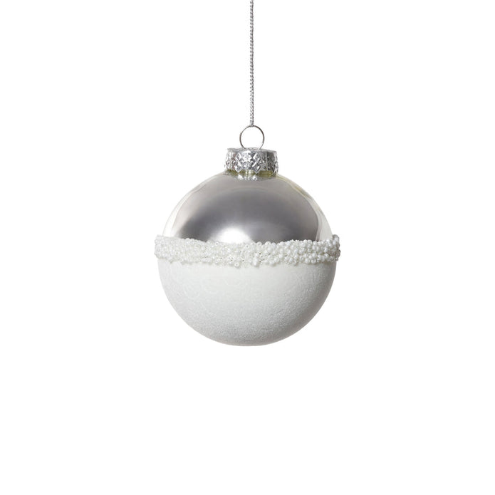 Silver and White Ball Glass Ornament