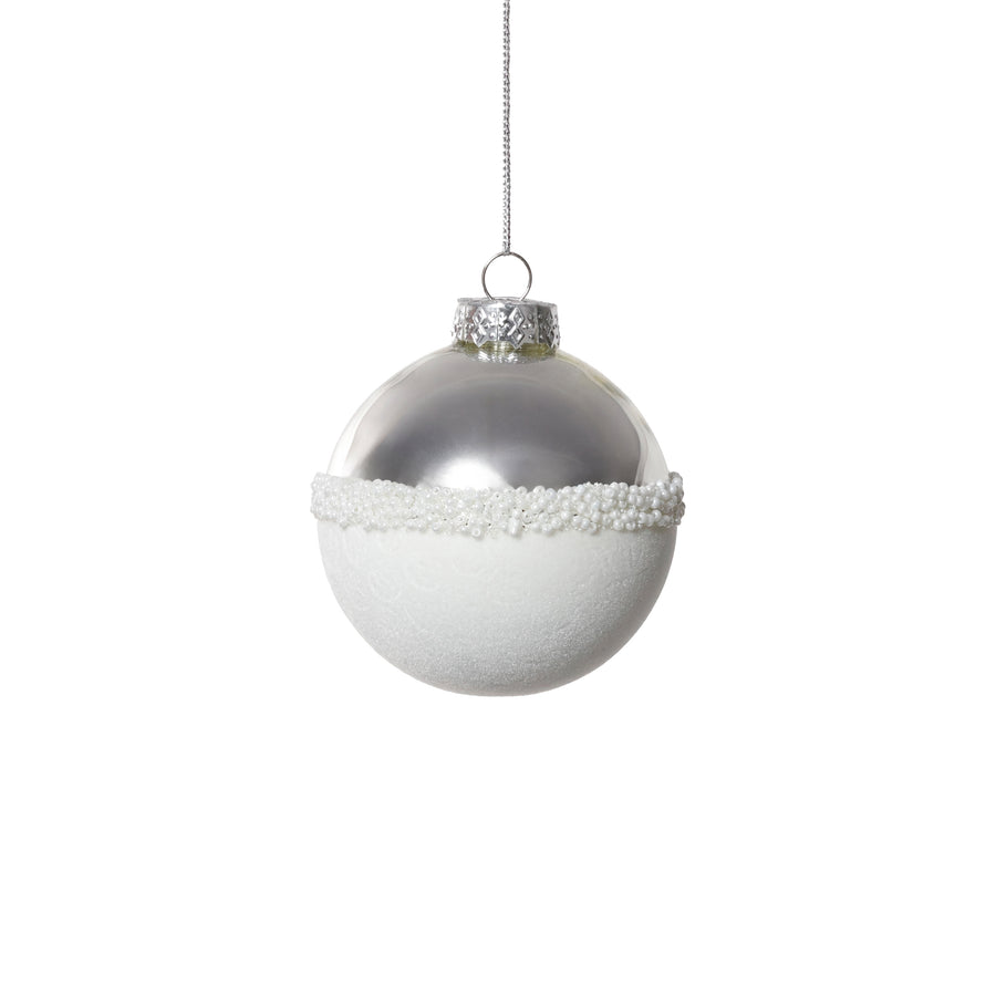 Silver and White Ball Glass Ornament