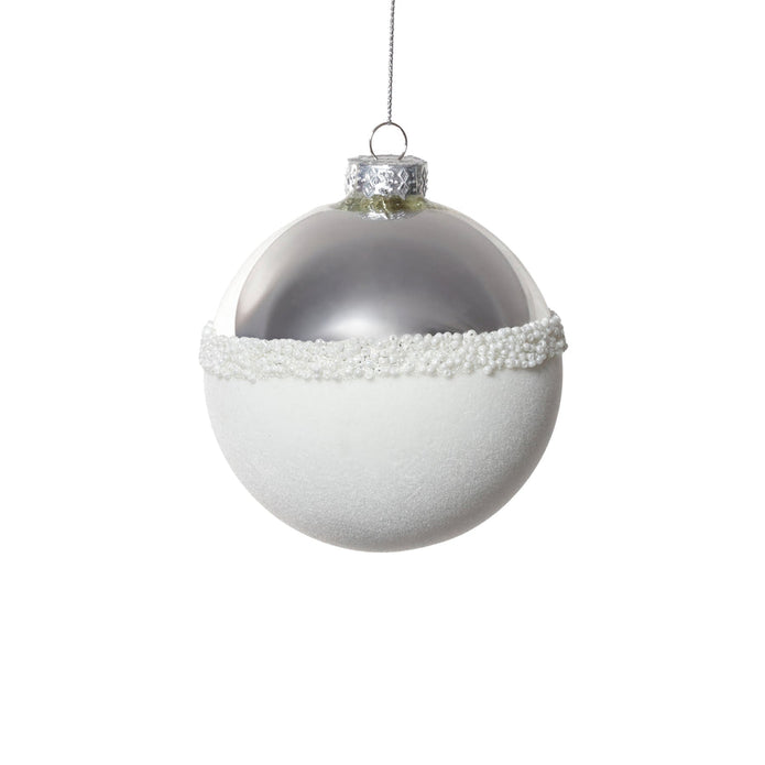 Silver and White Ball Glass Ornament