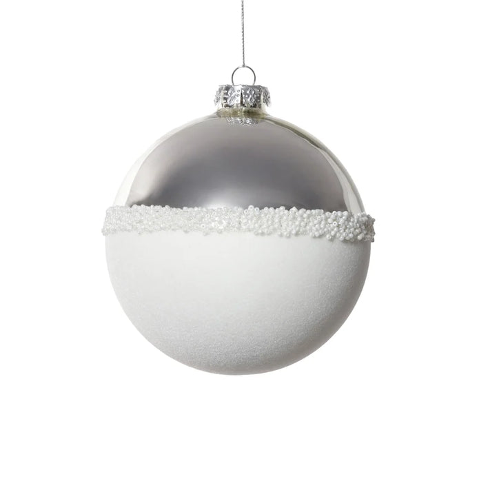 Silver and White Ball Glass Ornament