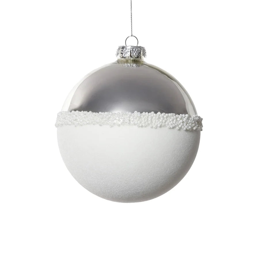 Silver and White Ball Glass Ornament