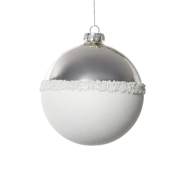 Silver and White Ball Glass Ornament