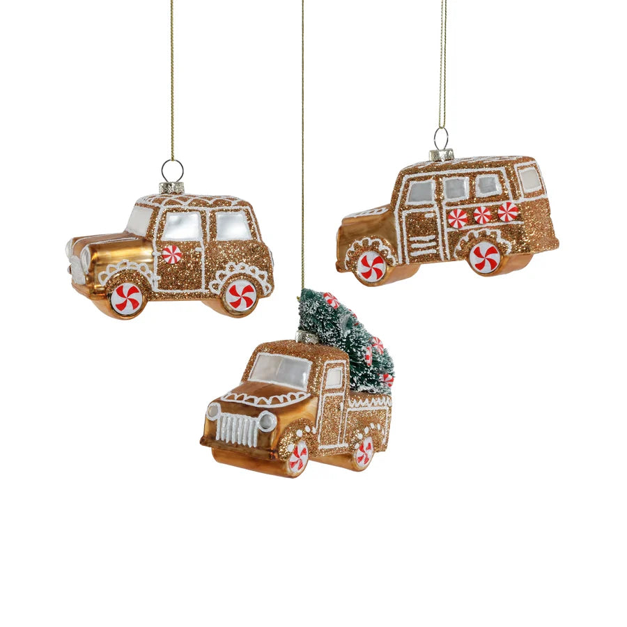 Gingerbread Glass Car Ornament
