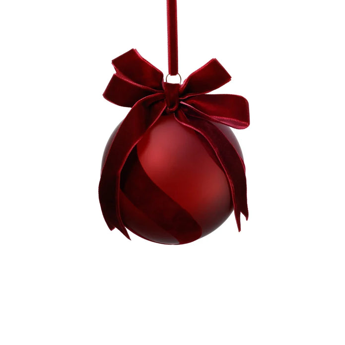 Burgundy Red Velvet Bow Glass Ornament