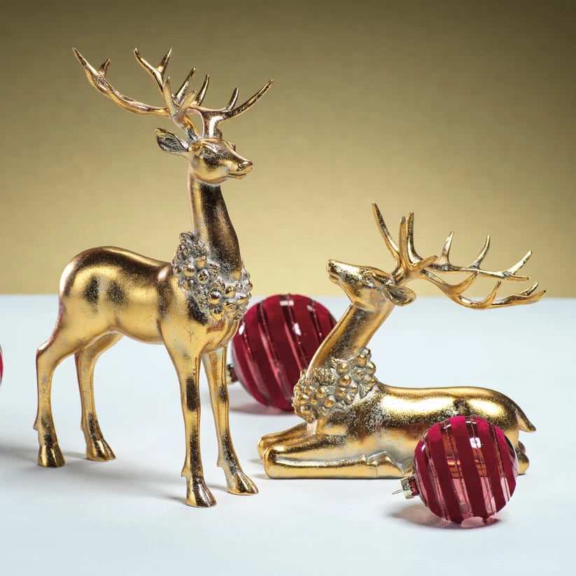 Large Sitting Deer with Ornamental Wreath