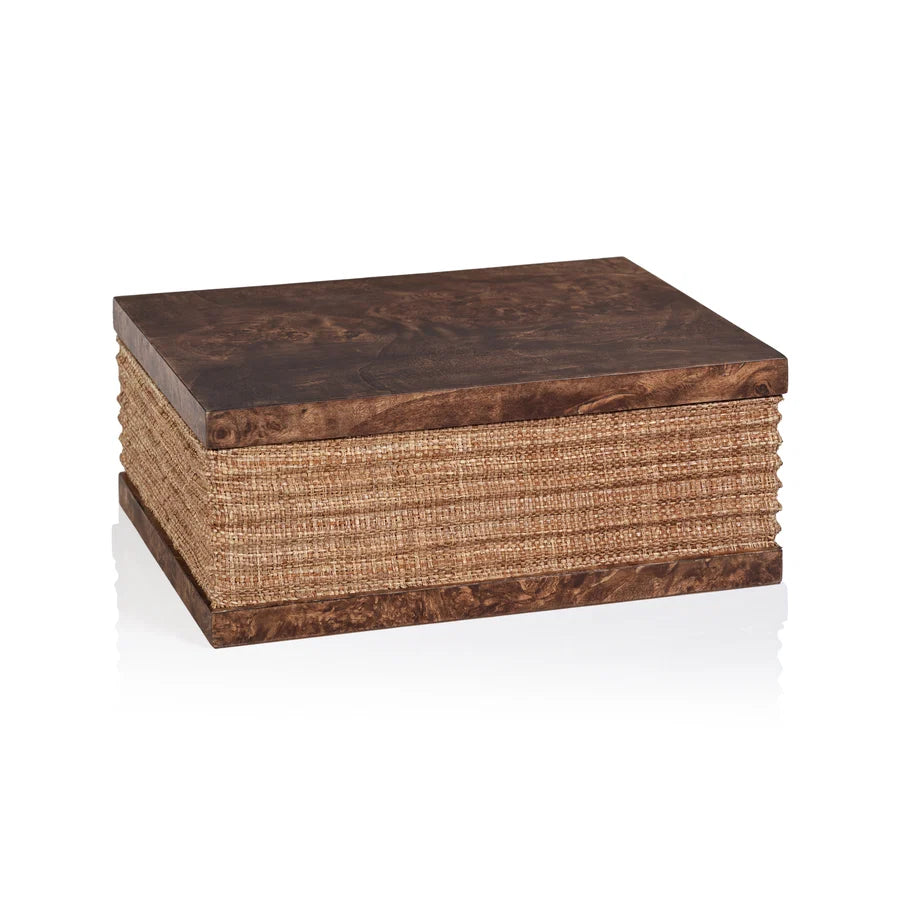 Rosso Burl Wood and Raffia Box - Large