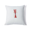 Ski Mountain Cotton Embroidered Throw Pillow - Skis & Poles