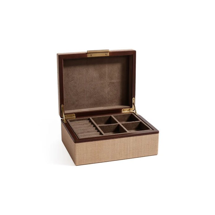 Linea Raffia with Leather Trim Jewelry Box
