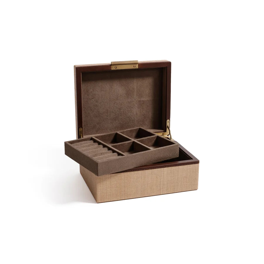 Linea Raffia with Leather Trim Jewelry Box