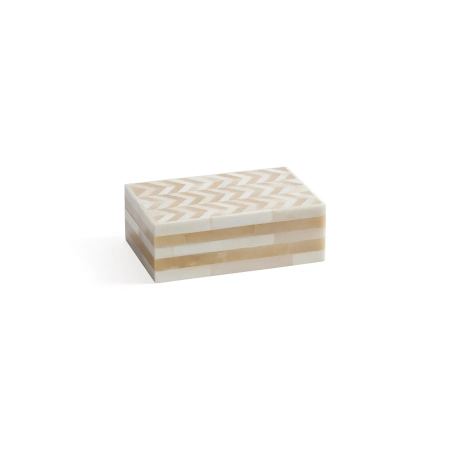 Antique White Bone Box with Chevron Pattern