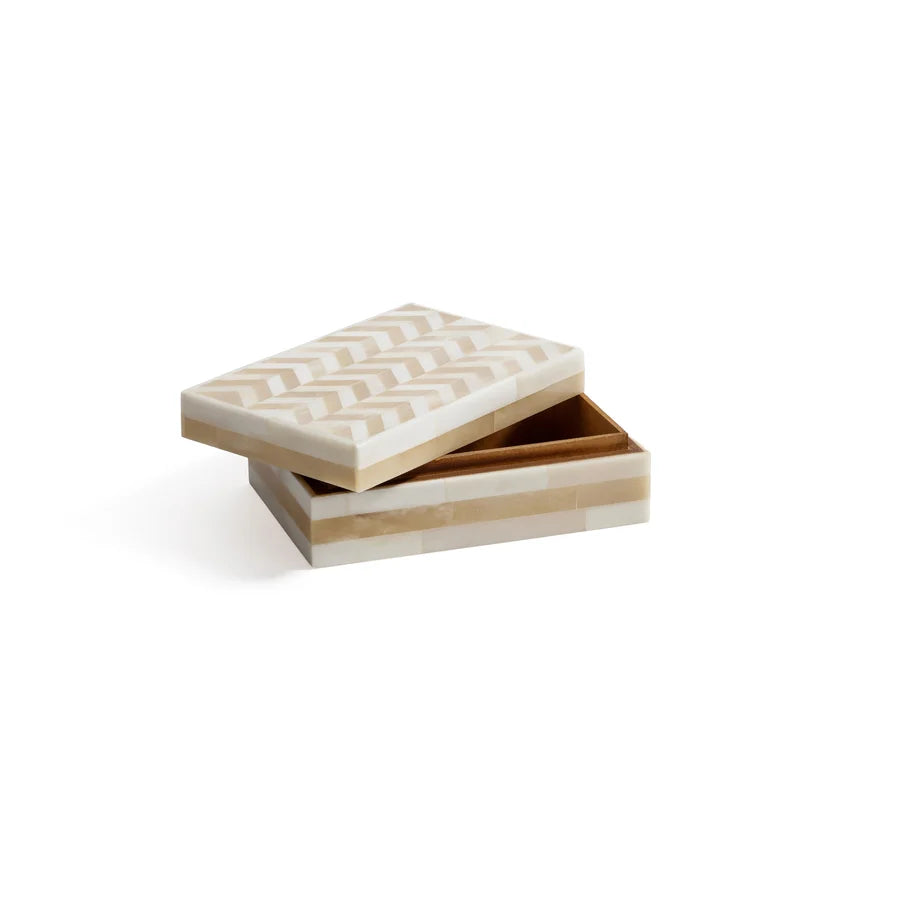 Antique White Bone Box with Chevron Pattern