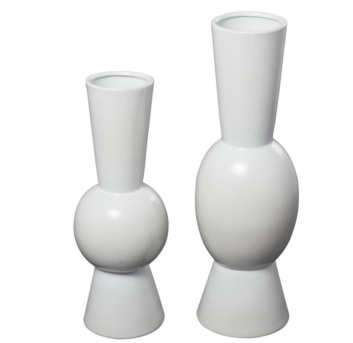 White Ceramic Abstract Fluted Vase - Small