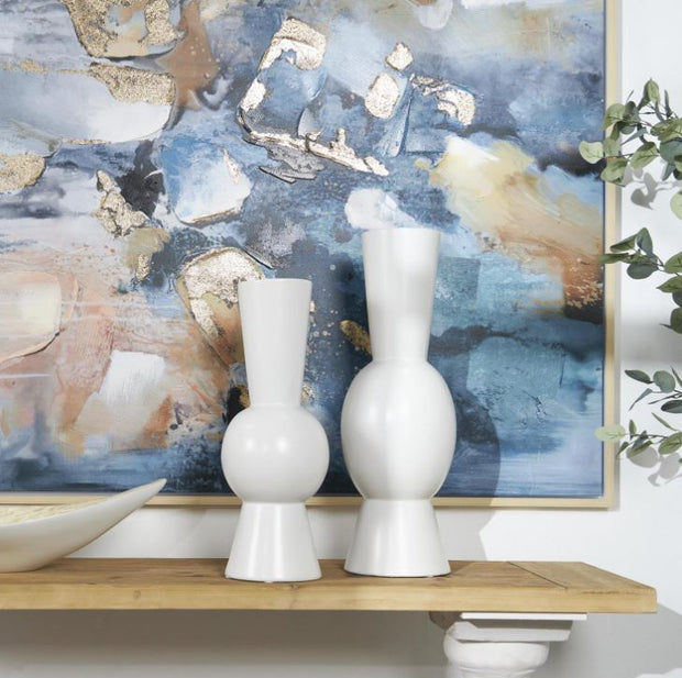 White Ceramic Abstract Fluted Vase