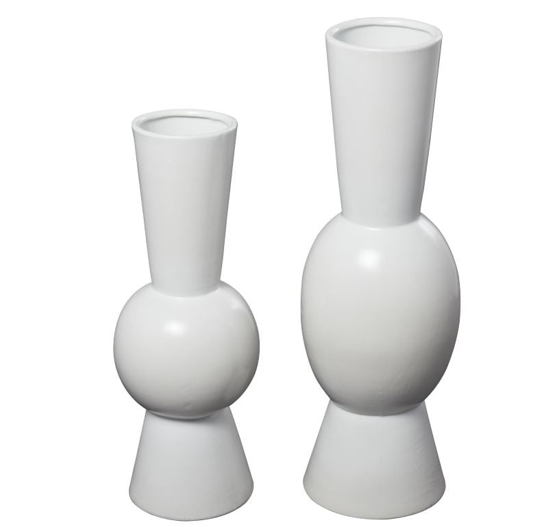 White Ceramic Abstract Fluted Vase - Small
