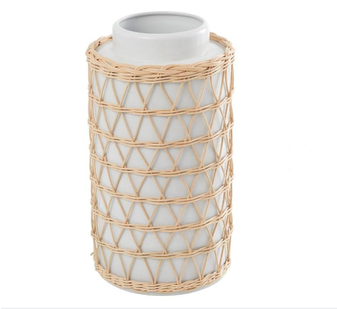 White Ceramic Linen Vase - Tall