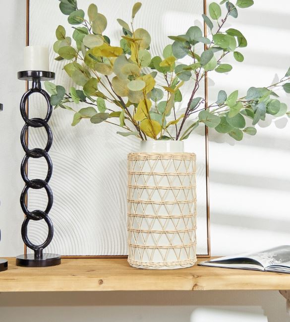 White Ceramic Linen Vase - Tall