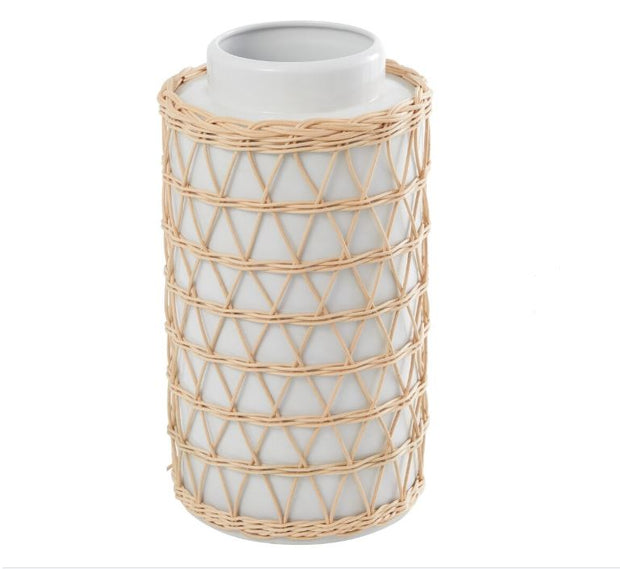 White Ceramic Linen Vase - Tall