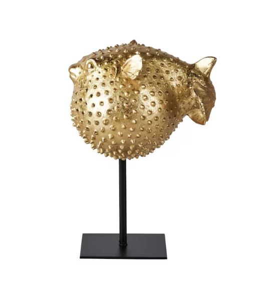 Gold Puffer Fish Sculpture