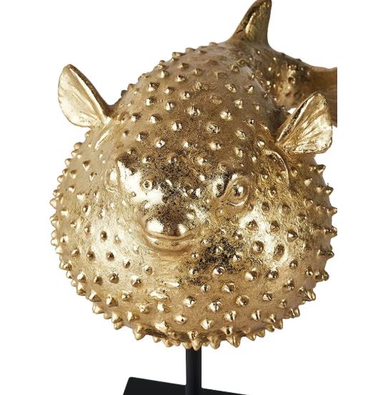 Gold Puffer Fish Sculpture