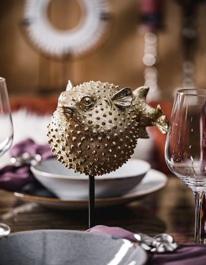 Gold Puffer Fish Sculpture