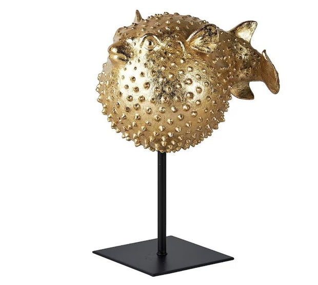 Gold Puffer Fish Sculpture
