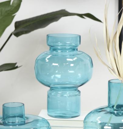 Blue Glass Round Vase - Large